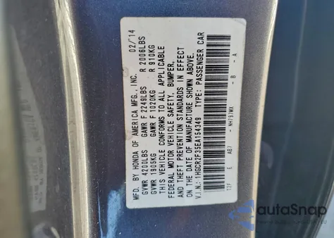 2014 Honda Accord Lx z USA, uszkodzony, nr VIN 1HGCR2F35EA154349